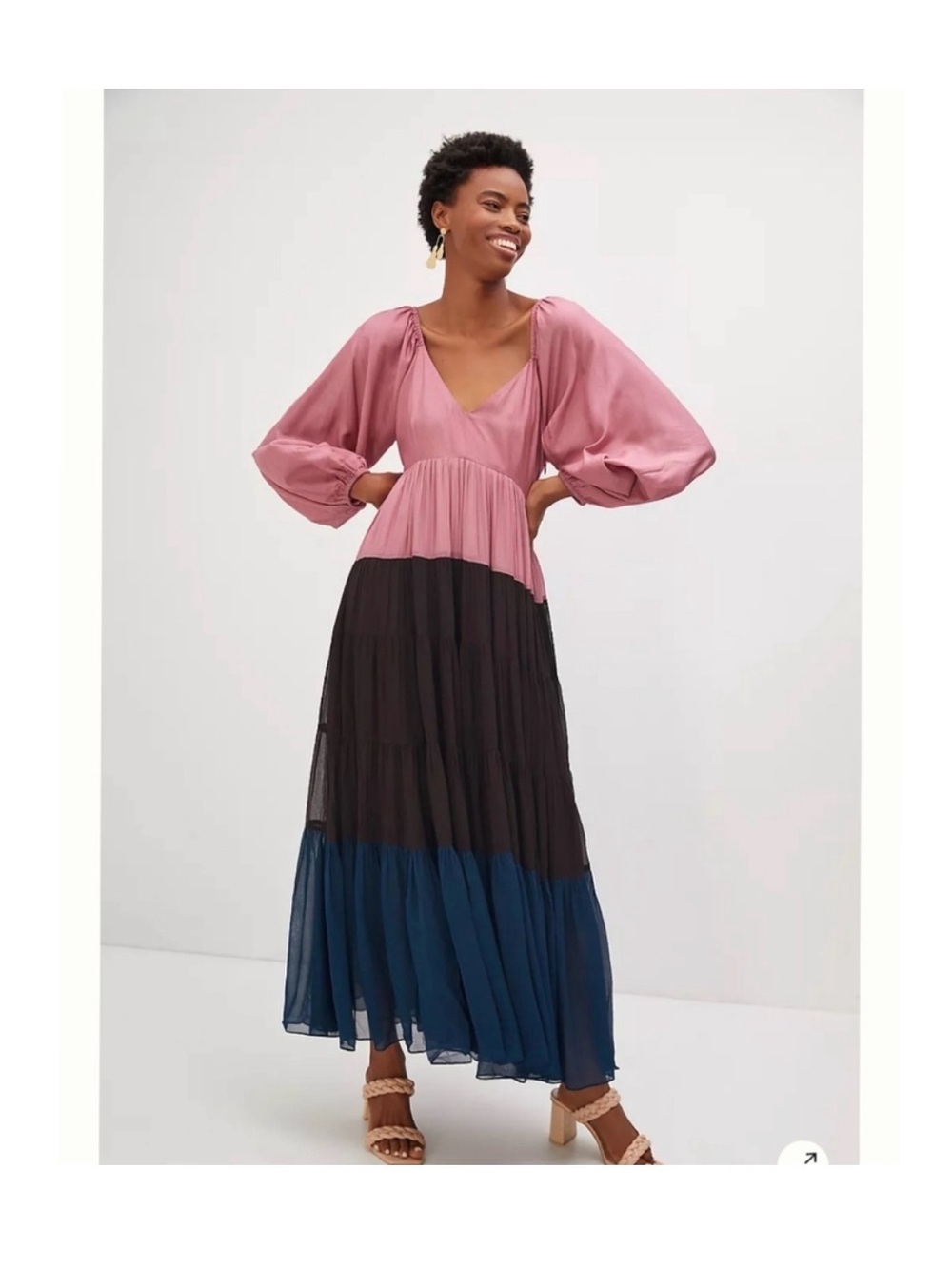 Anthropologie Nirmooha Colorbock Tiered Chiffon Maxi dress XS